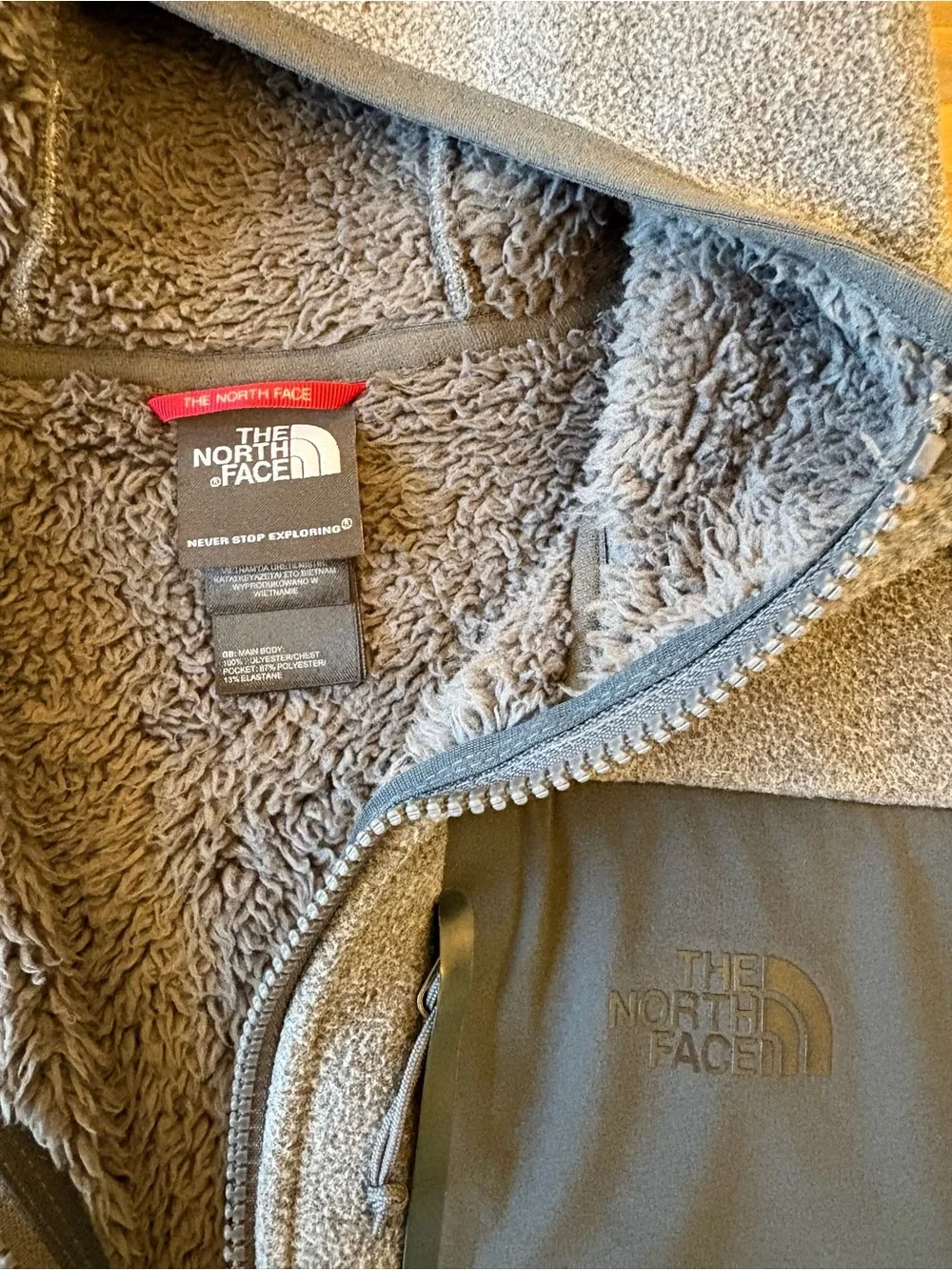 The North Face Gray Hooded Sherpa-Lined Zip Jacket